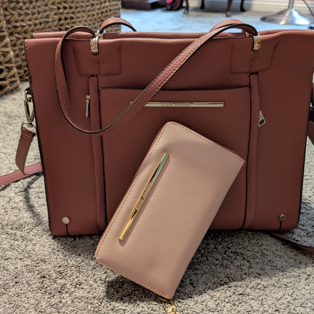 Elegant Pink Handbag and Wallet Set